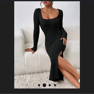 NWT SHEIN black scoop neck empire dress with slit